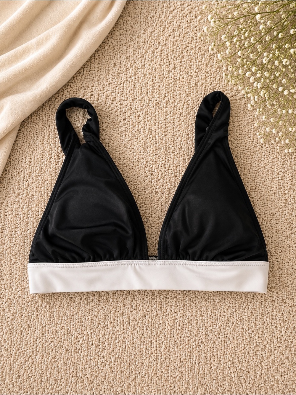 Black & White Triangle Bikini Top - Women Swim